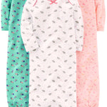 Simple Joys by Carter's Baby Girls' Cotton Sleeper Gown, Pack of 3, Pink/Mint Green/White, Newborn