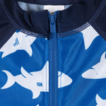 Gerber Baby Boys Toddler Long Sleeve One Piece Sun Protection Rashguard Swimsuit, Blue and White Sharks, 2T