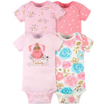 Gerber Baby Girls' 4-Pack Short Sleeve Onesies Bodysuits, Princess Pink, 12 Months