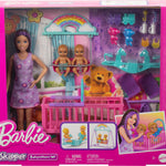Barbie Skipper Doll & Nursery Playset with Accessories, Includes Twin Baby Dolls, Crib, Swing, See-Saw & More