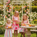 PATPAT Girls Dresses 3-Pack – Floral Orange Print, Stripe Dress & Bow Strap Sundress, Soft Cotton Outfits for School, Play & Vacations, 5–6 Years