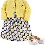 Hudson Baby baby-girls Cotton Dress, Cardigan and Shoe Set