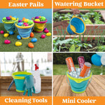 JOYIN 3 Packs Foldable Pail Bucket with Shovels & Mesh Bag, Collapsible Buckets Multi Purpose for Beach, Camping Gear, Beach Party, Fishing, and Fun Summer Activities (Yellow/Blue/Green)