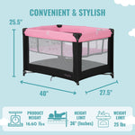 Dream On Me Zazzy Portable Playard with Bassinet in Pink, Packable and Easy Setup Baby Playard, Lightweight and Portable Playard for Baby with Mattress and Travel Bag