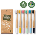 GREENZLA Kids Bamboo Toothbrushes, Natural Toothbrush Set, Soft Bristles, Durable Charcoal Wooden Brushes, Compostable Design for Toddlers and Children, 6 Pack