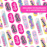 Smart Care Barbie Bandage Kit, Kids Bandages Variety Pack, 3 Assorted Sizes, 100CT with Collectible Barbie Tin Case