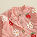 Infant Baby Girl Cardigan Sweaters Toddler Floral Embroidery Button Up Knit Tops Fall Winter Knitwear Clothes