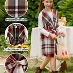 PATPAT Girls Fall Dress Set – Long Sleeve Knit Dress with Red Plaid Shacket – Kindergarten Outfit for Holiday Photos, 5–6 Years