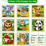 Wooden Animals Puzzles for Toddlers 2-4, 8 Pack 9 PCS Jigsaw Puzzles for Kids 2-4, Wooden Puzzles for Toddlers 3-5, Animal Puzzles for Kids 3-5, Preschool Puzzles Learning Educational Sets Toys