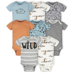 Gerber Baby Boy's 8-Pack Short Sleeve Onesies Bodysuits, Jungle Blue, 12 Months