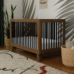 Babyletto Hudson 3-in-1 Convertible Crib with Toddler Bed Conversion Kit in Natural Walnut/Black, Greenguard Gold Certified