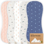 5-Pack Muslin Burp Cloths Baby Boy, Girl - Very Absorbent Baby Burp Cloth Rags, 8-Layers Viscose Derived from Bamboo Cotton Muslin Towel, Super Soft Spit Up Rags, No Shrink Washcloths (Marine Muse)