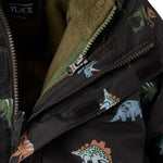 The Children's Place,Baby Boys,and Toddler Heavy 3 in 1 Winter Jacket, Wind Water-Resistant Shell, Fleece Inner,Dino Black,18 Months,24 Months