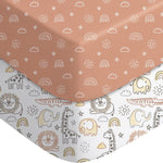Yoofoss Baby Crib Sheets 2 Pack for Boys and Girls - 52x28 Fitted Crib Sheet Neutral Fits for Standard Crib and Toddler Mattress, Ultra Soft Breathable Microfiber Animal World
