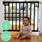 Summer Infant Deluxe Stairway Simple to Secure Safety Pet and Baby Gate,30'-48' Wide, 32' Tall, Install on Wall or Banister in Doorway or Stairway,Hardware Mount, Auto Close Walk-Thru Door-Black Wood