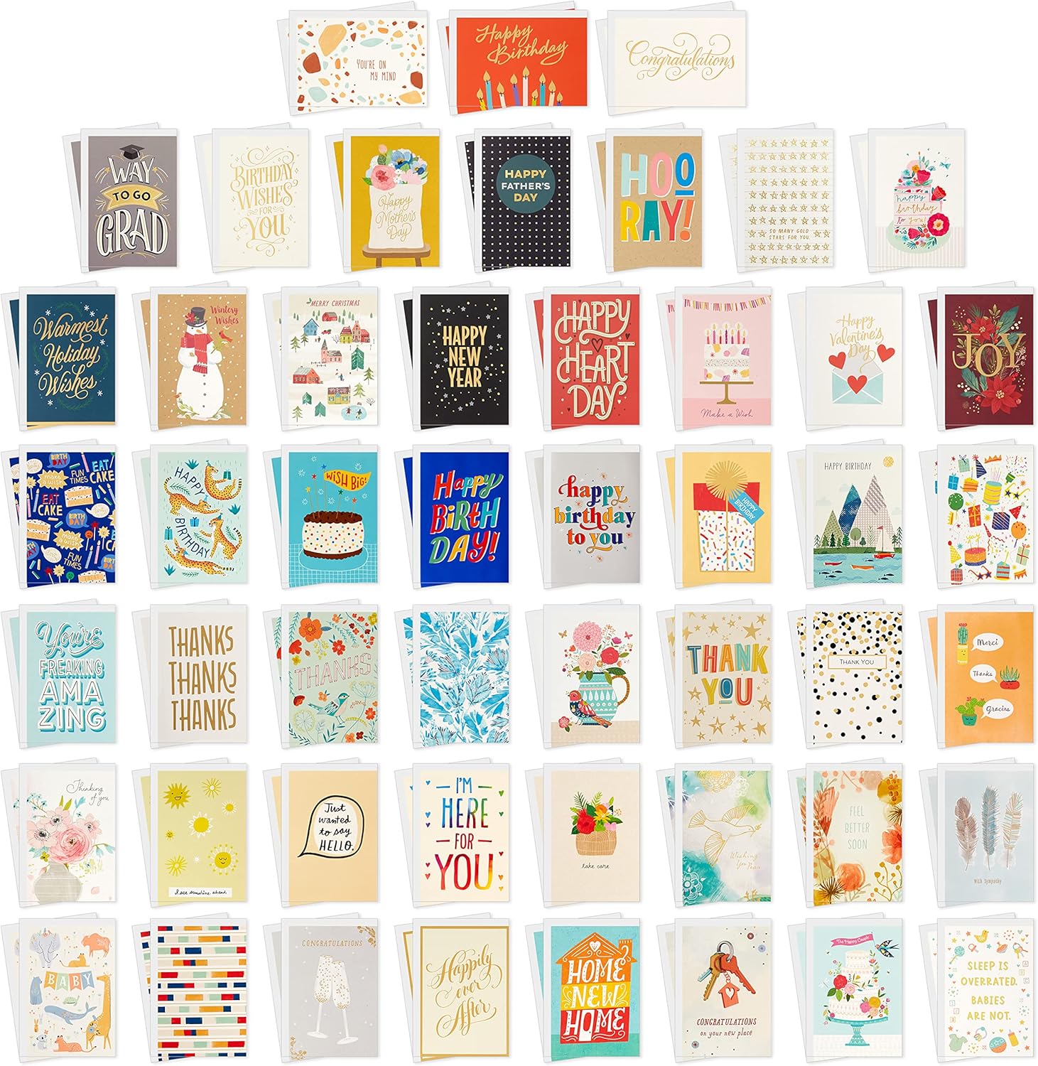 Hallmark All Occasion Boxed Set of Assorted Blank Greeting Cards with Card Organizer (Pack of 100)—Birthday, Thank You, Congratulations, Wedding, Baby, Thinking of You, Sympathy