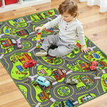 Upgrade Ultra Non Slip Kids Car Rug, Kids Road Playmat Rug for Toy Cars, Educational Town City Map Washable Carpet for Boy Playroom Bedroom, Safer Car Track Play Mat for Children Baby Toddler, 60"x36"