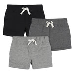 Gerber Baby Boys 3-Pack Pull-On Knit Shorts, Gray & Black, 3-6 Months