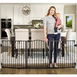 Regalo Safety 56-74.5" Super Wide Baby Gate for Doorways & Open Spaces, Wall Mounted Configurable Safety Gate with Walk-Through Door for Babies, Toddlers & Pets, Black