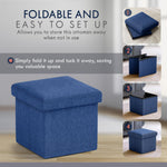 Ornavo Home Small Storage Ottoman Foldable Collapsible Cube Square Linen Ottoman Foot Rest Stool Seat, for Living Room, Bedroom, Home Office, Dorm - 12 x 12 x 12, Navy Blue