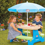 Little Tikes Easy Store Jr. Picnic Table with Umbrella - Blue / Green