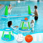 JOYIN Inflatable Pool Float Set Volleyball Net & Basketball Hoops, Floating Swimming Game Toy for Kids and Adults, Summer Floaties, Volleyball Court (105”x28”x38”)|Basketball (27.6”x23”),L-Orange