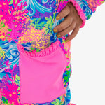 RuffleButts Girls UPF50+ Sun Protective Ruched Quarter-Zip Cover-Up - Neon Ocean Coral, 3-6m