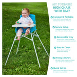 Regalo My Portable High Chair, Foldable High Chair for Babies & Toddlers, Indoor/Outdoor Baby Chair, Travel High Chair with Tray & Cup Holder, Aqua