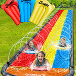 JAMBO Premium 16Ft Slip Splash and Slide and 3 Bodyboards Updated Model, Heavy Duty Water Slide - 3-Way Sprinkler System, Splash Mat Pad, Backyard Outdoor Water Toys n Slides for Kids