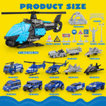 XDUOYJOY Police Helicopter Toy Playset with Vehicles, Fighter Jets, Airplane, SWAT Truck and Roadblocks, Police Rescue Patrol Car Toy for Kids Imaginative Pretend Play