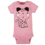 Gerber baby girls 4-pack Short Sleeve Onesies Bodysuits Shirt, Leopard Pink, 6-9 Months US