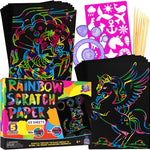 PURPLE LADYBUG Rainbow Scratch Art Paper, 79 PCS Creative Drawing Paper & Stencils - Arts and Crafts for Ages 4-12, Kids Craft Activity Set for Summer, Wedding, Travel, Birthday Party Games, Camping