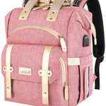 Jiefeike Diaper Bag Backpack, Pink Baby Girls Diaper Bag for Mom, Travel Baby Bags Backpack for Women, Insulated Pockets Portable toddler diaper bag with USB Charging Port, RFID Anti-Theft Pocket