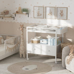 BOLUO Baby Changing Table with Storage, White Baby Dresser with Changing Table Top, Diaper Changing Station with 2 Fabric Drawers for Nursery Modern