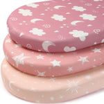 Baby Bedside Bassinet Sheets Fitted Girl, 33”x20” Compatible with Baby Delight Dream On Me & Most Rectangle Bedside Sleeper Bassinet Mattresses, Super Soft Microfiber Pink Rainbow