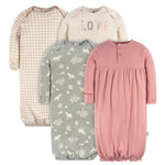 Gerber Unisex Baby Boy and Girls 4-Pack Sleeper Gown, Woodland Love, Newborn