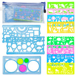 11Pcs Blue Colorful Art Painting Template for Drawing Geometric Drawings Templates with Bag Spiral Curve Stencils Rulers for Kids Drawing Stencils for Preschooler Student Classroom Learning Tool(Boy)