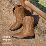 DREAM PAIRS Toddler Boys Girl Cowboy Cowgirl Boots,Brown,5 Toddler
