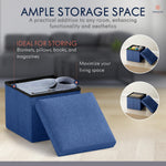 Ornavo Home Small Storage Ottoman Foldable Collapsible Cube Square Linen Ottoman Foot Rest Stool Seat, for Living Room, Bedroom, Home Office, Dorm - 12 x 12 x 12, Navy Blue