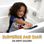 SplashEZ Bath Toys for Kids Ages 4-8, Kids Bath Toys for Boys, Mold Free No Hole Sealed, Soft Durable Army Play Set Submarine Tank Airplane Jet, No Mold for Water Tub & Pool, Ages 0-1-3-4-5-6-8