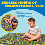 JOYIN Kids Play Rugs - 12 Pull-Back Vehicle Set - Durable Carpet Playmat Rug - City Pretending Play - Toddler Car Track Rug