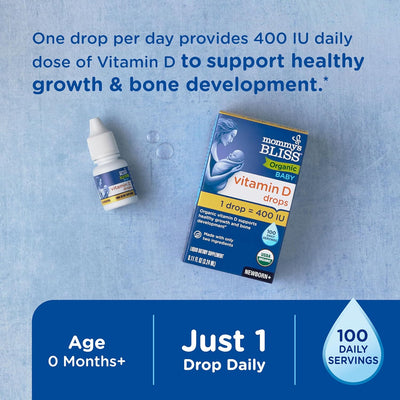 Mommy’s Bliss Organic Vitamin D Drops - Infants and Newborns - Supports Growth and Bone Development - Easy Use - 400 IU Per Drop - 100 Daily Servings