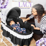 Dream On Me Lacy Portable 2-in-1 Bassinet & Cradle in Black, Lightweight Baby Bassinet with Storage Basket, Adjustable and Removable Canopy