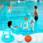 JOYIN Inflatable Pool Float Set Volleyball Net & Basketball Hoops, Floating Swimming Game Toy for Kids and Adults, Summer Floaties, Volleyball Court (105”x28”x38”)|Basketball (27.6”x23”),L-Orange