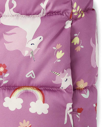 The Children's Place,Baby Girls,and Toddler Girls' Medium Weight Wind-Resistant, Water-Resistant Puffer Jacket,Dusty Rose Unicorns,18 Months,24 Months