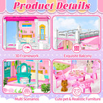 Doll House for Girls,10 Rooms Dollhouse with Dolls Figure, Puppies,Furnitures, Accessories, Kids Playhouse for for 3 4 5 6 7 8 9 10 Year Old