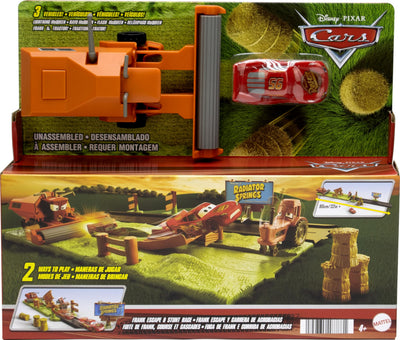 Mattel Disney and Pixar Cars Playset with 3 Toy Vehicles & 2 Ways to Play, Frank Escape & Stunt Race Set Includes Lightning McQueen