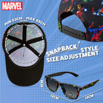 Marvel Spiderman Baseball Cap and Kids Sunglasses Set Breathable Adjustable Sun Hat 100% UV Summer Accessories Set Vacation Essentials Gifts for Boys (Navy/Multi)