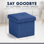 Ornavo Home Small Storage Ottoman Foldable Collapsible Cube Square Linen Ottoman Foot Rest Stool Seat, for Living Room, Bedroom, Home Office, Dorm - 12 x 12 x 12, Navy Blue