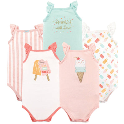 Hudson Baby Unisex Baby Cotton Sleeveless Bodysuits, Ice Cream, 9-12 Months